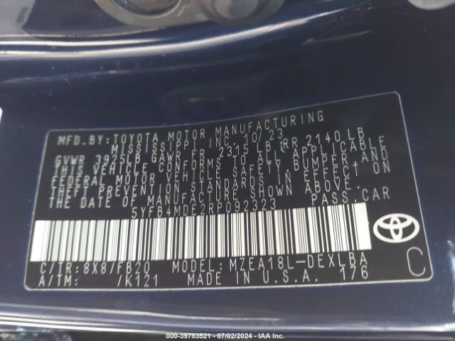 Photo 8 VIN: 5YFB4MDE2RP092323 - TOYOTA COROLLA 