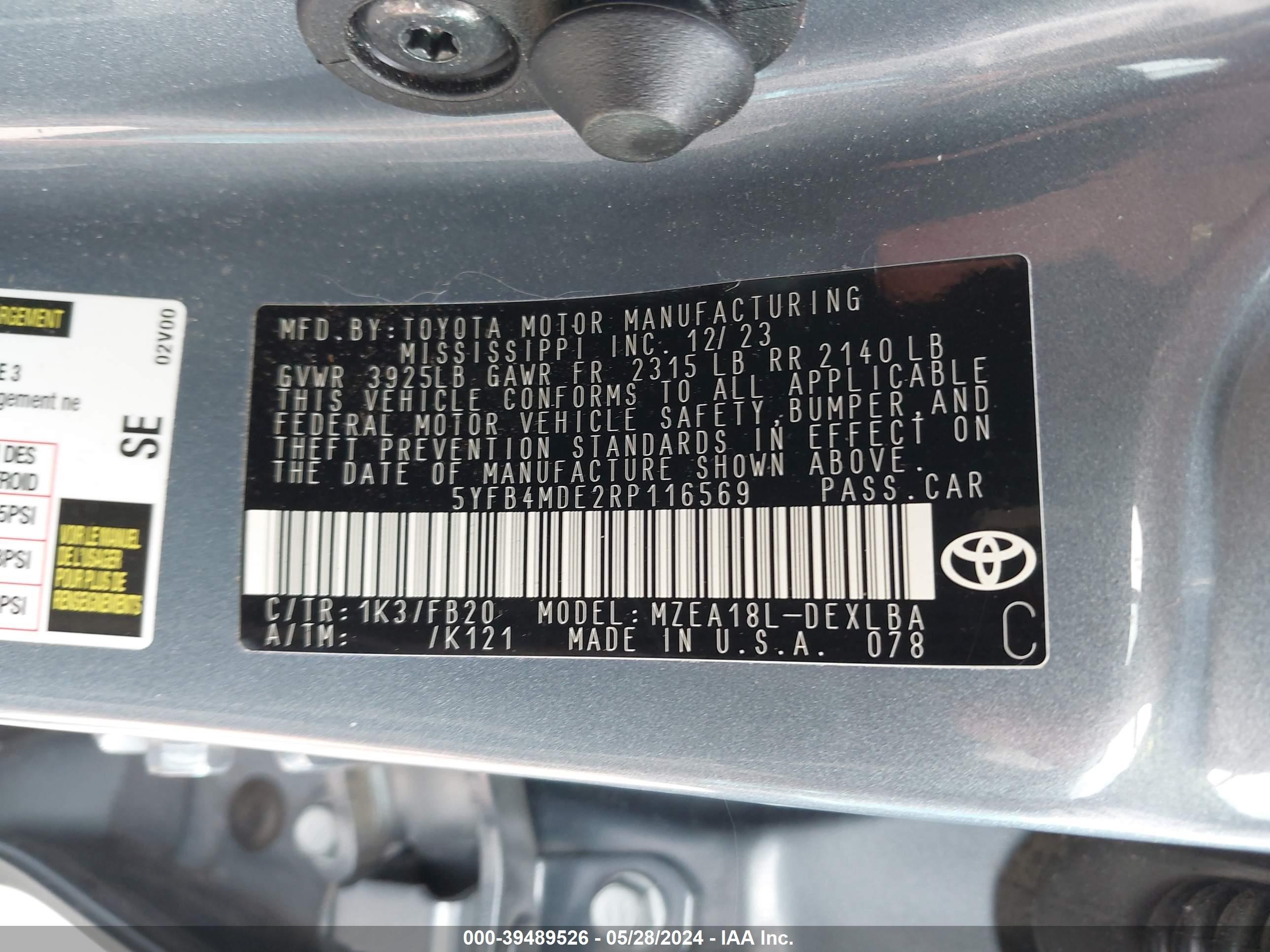 Photo 8 VIN: 5YFB4MDE2RP116569 - TOYOTA COROLLA 