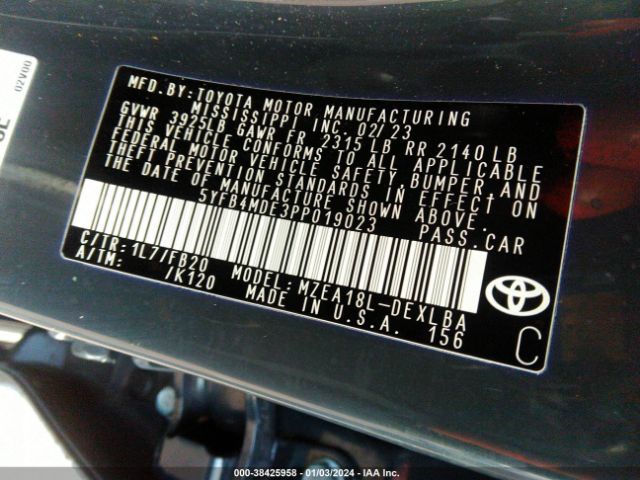 Photo 8 VIN: 5YFB4MDE3PP019023 - TOYOTA COROLLA 