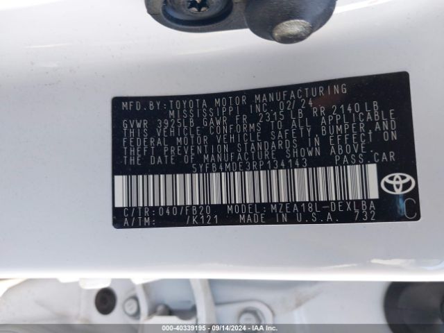 Photo 8 VIN: 5YFB4MDE3RP134143 - TOYOTA COROLLA 