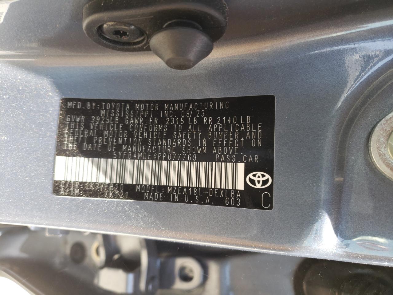 Photo 12 VIN: 5YFB4MDE4PP077769 - TOYOTA COROLLA 