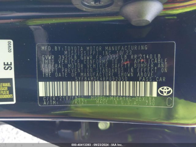 Photo 8 VIN: 5YFB4MDE4RP092050 - TOYOTA COROLLA 