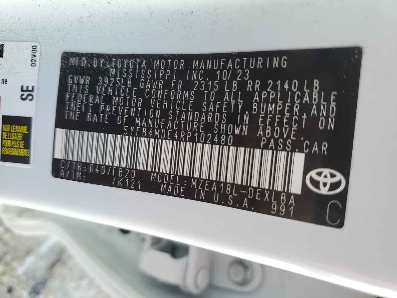 Photo 11 VIN: 5YFB4MDE4RP102480 - TOYOTA COROLLA 