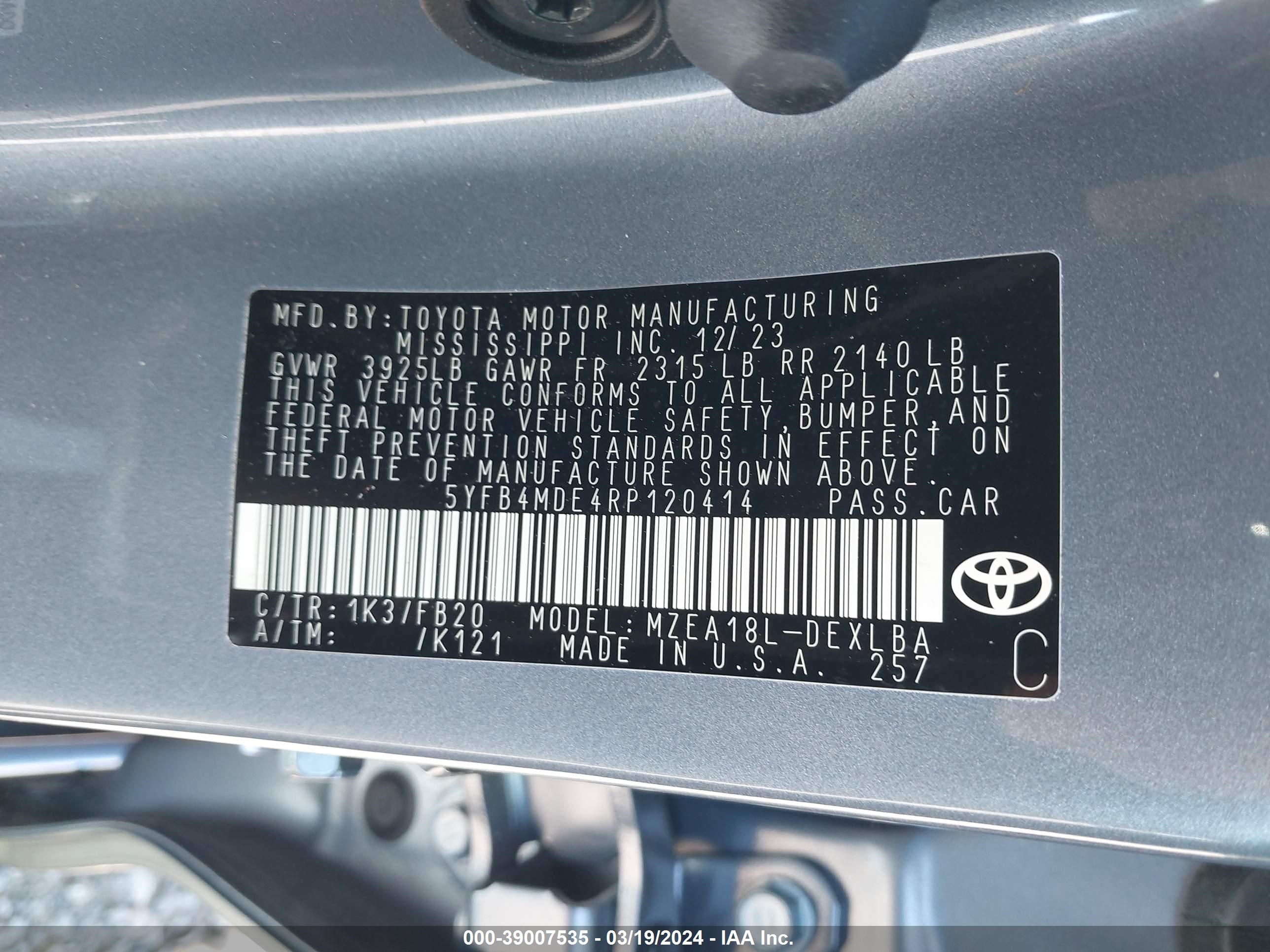 Photo 8 VIN: 5YFB4MDE4RP120414 - TOYOTA COROLLA 