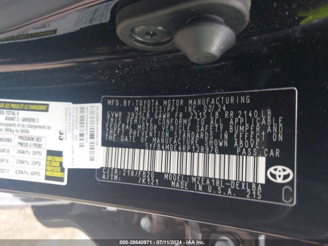 Photo 8 VIN: 5YFB4MDE4RP138976 - TOYOTA COROLLA 