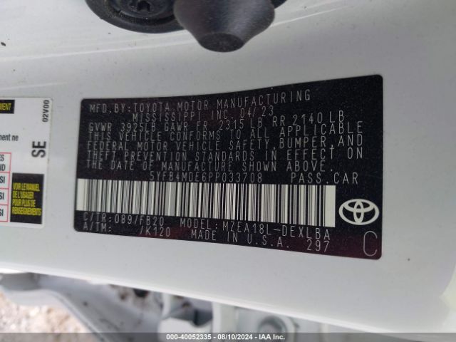 Photo 8 VIN: 5YFB4MDE6PP033708 - TOYOTA COROLLA 