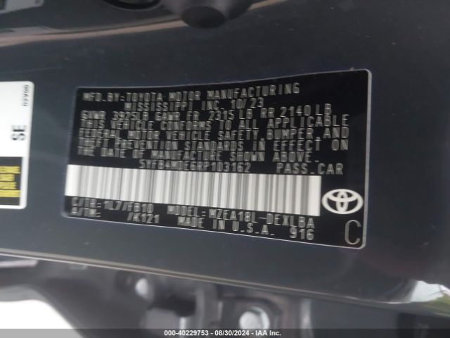 Photo 8 VIN: 5YFB4MDE6RP103162 - TOYOTA COROLLA 