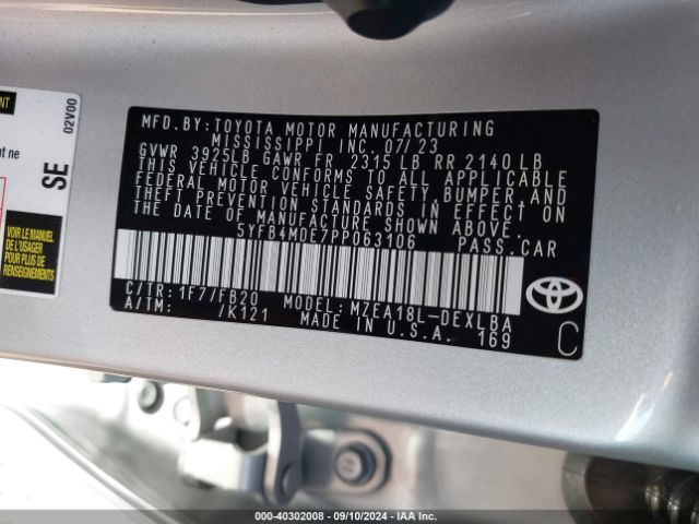 Photo 8 VIN: 5YFB4MDE7PP063106 - TOYOTA COROLLA 