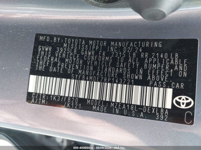 Photo 8 VIN: 5YFB4MDE7RP143721 - TOYOTA COROLLA 