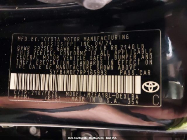 Photo 8 VIN: 5YFB4MDE7RP165993 - TOYOTA COROLLA 