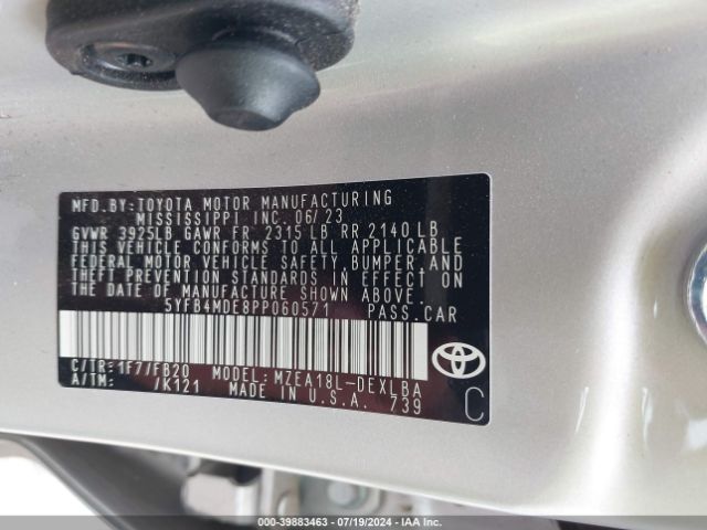 Photo 8 VIN: 5YFB4MDE8PP060571 - TOYOTA COROLLA 