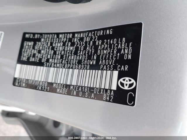 Photo 8 VIN: 5YFB4MDE8PP068928 - TOYOTA COROLLA 