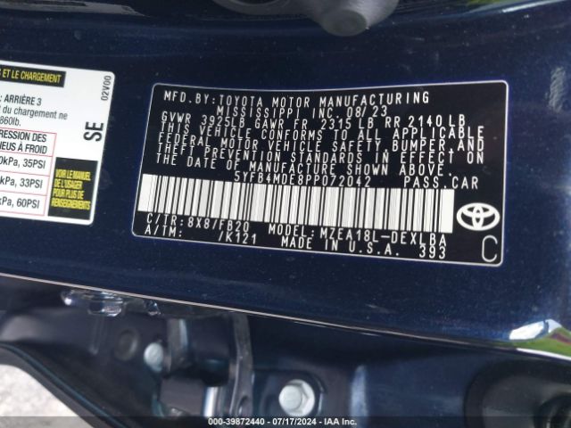 Photo 8 VIN: 5YFB4MDE8PP072042 - TOYOTA COROLLA 