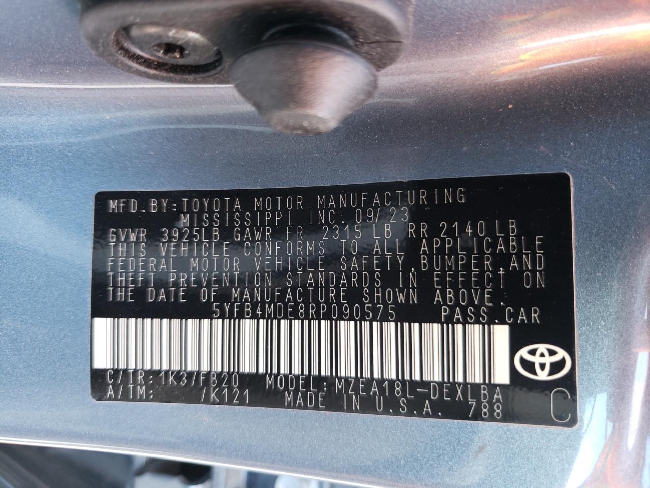 Photo 11 VIN: 5YFB4MDE8RP090575 - TOYOTA COROLLA 