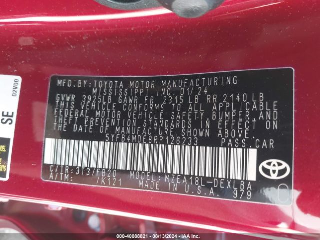 Photo 8 VIN: 5YFB4MDE8RP126233 - TOYOTA COROLLA 