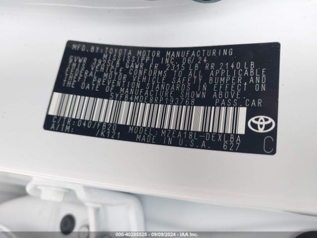 Photo 8 VIN: 5YFB4MDE8RP193768 - TOYOTA COROLLA 