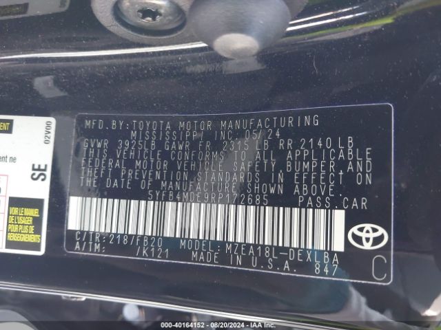 Photo 8 VIN: 5YFB4MDE9RP172685 - TOYOTA COROLLA 