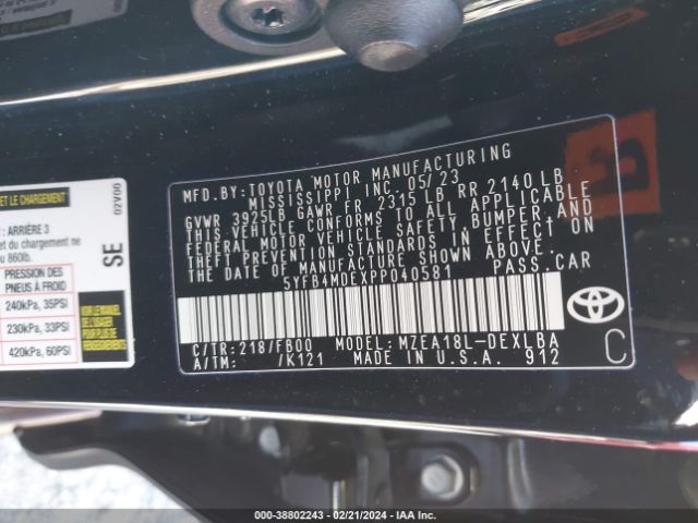 Photo 8 VIN: 5YFB4MDEXPP040581 - TOYOTA COROLLA 