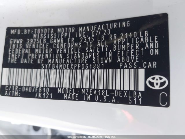 Photo 8 VIN: 5YFB4MDEXPP064881 - TOYOTA COROLLA 