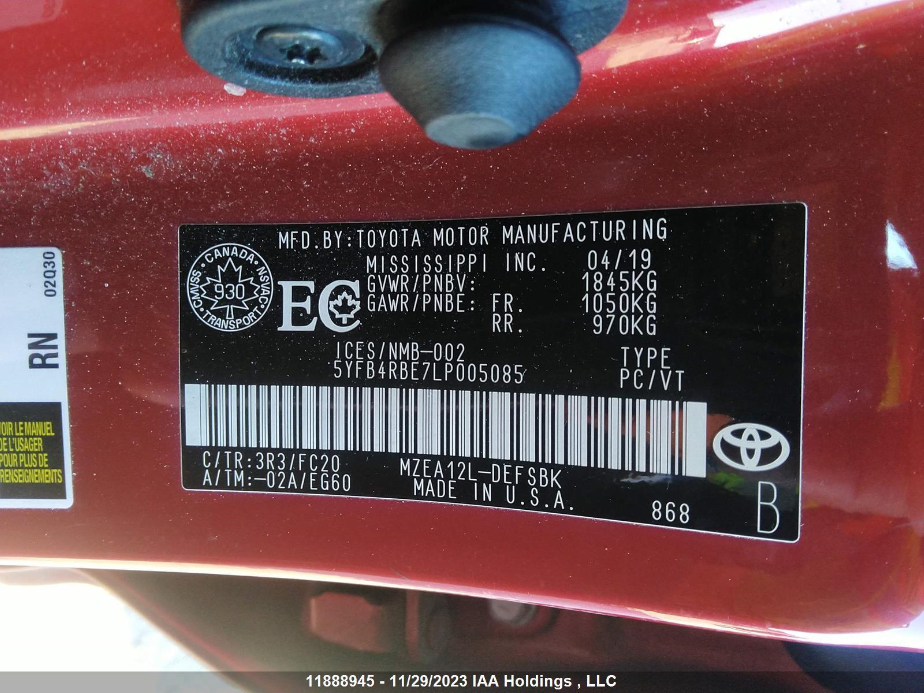 Photo 8 VIN: 5YFB4RBE7LP005085 - TOYOTA COROLLA 