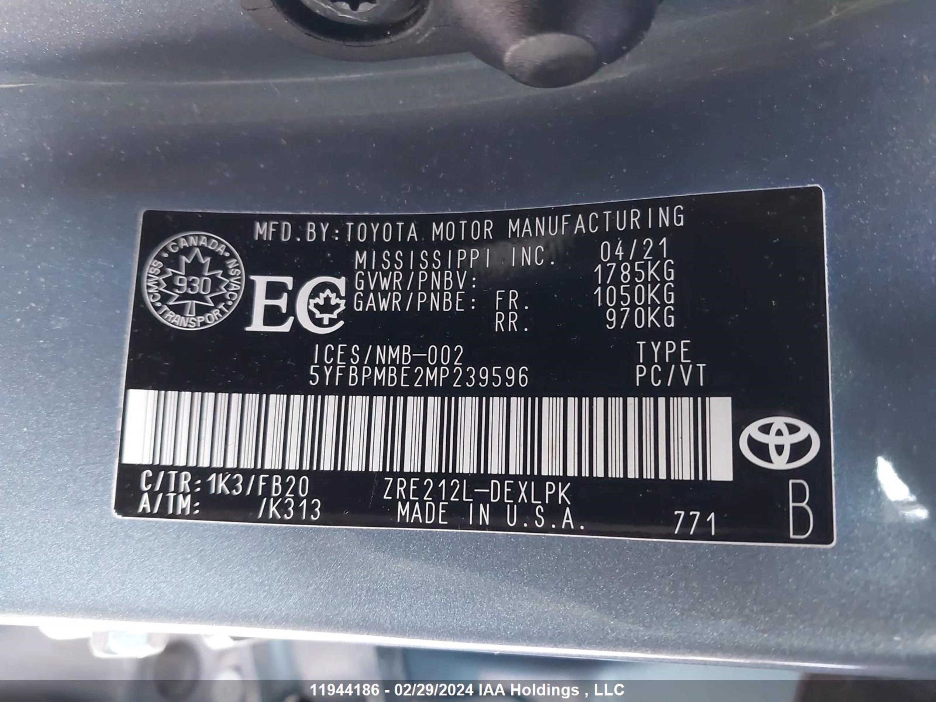 Photo 8 VIN: 5YFBPMBE2MP239596 - TOYOTA COROLLA 