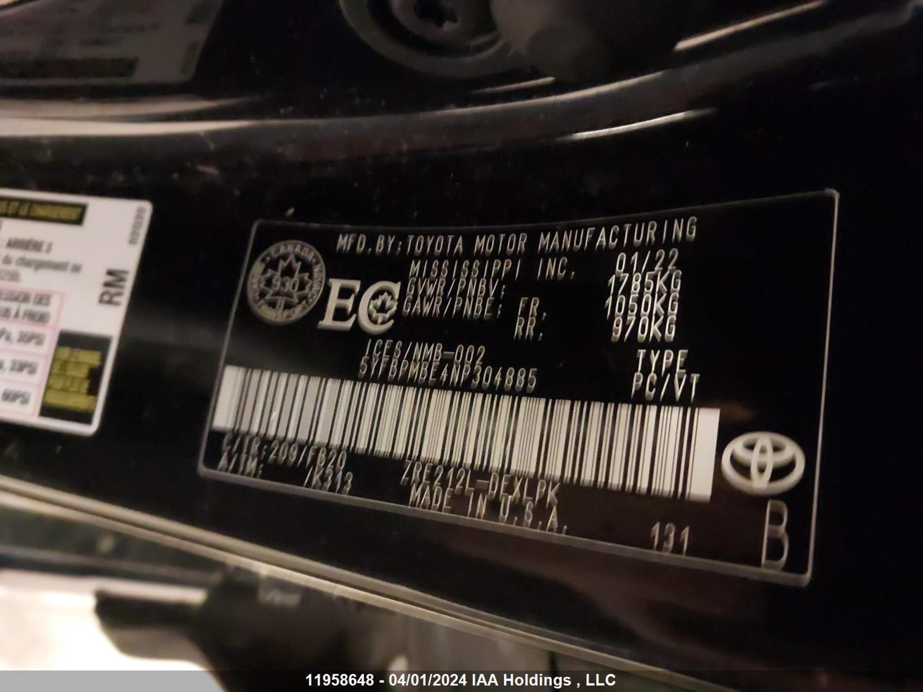 Photo 8 VIN: 5YFBPMBE4NP304885 - TOYOTA COROLLA 