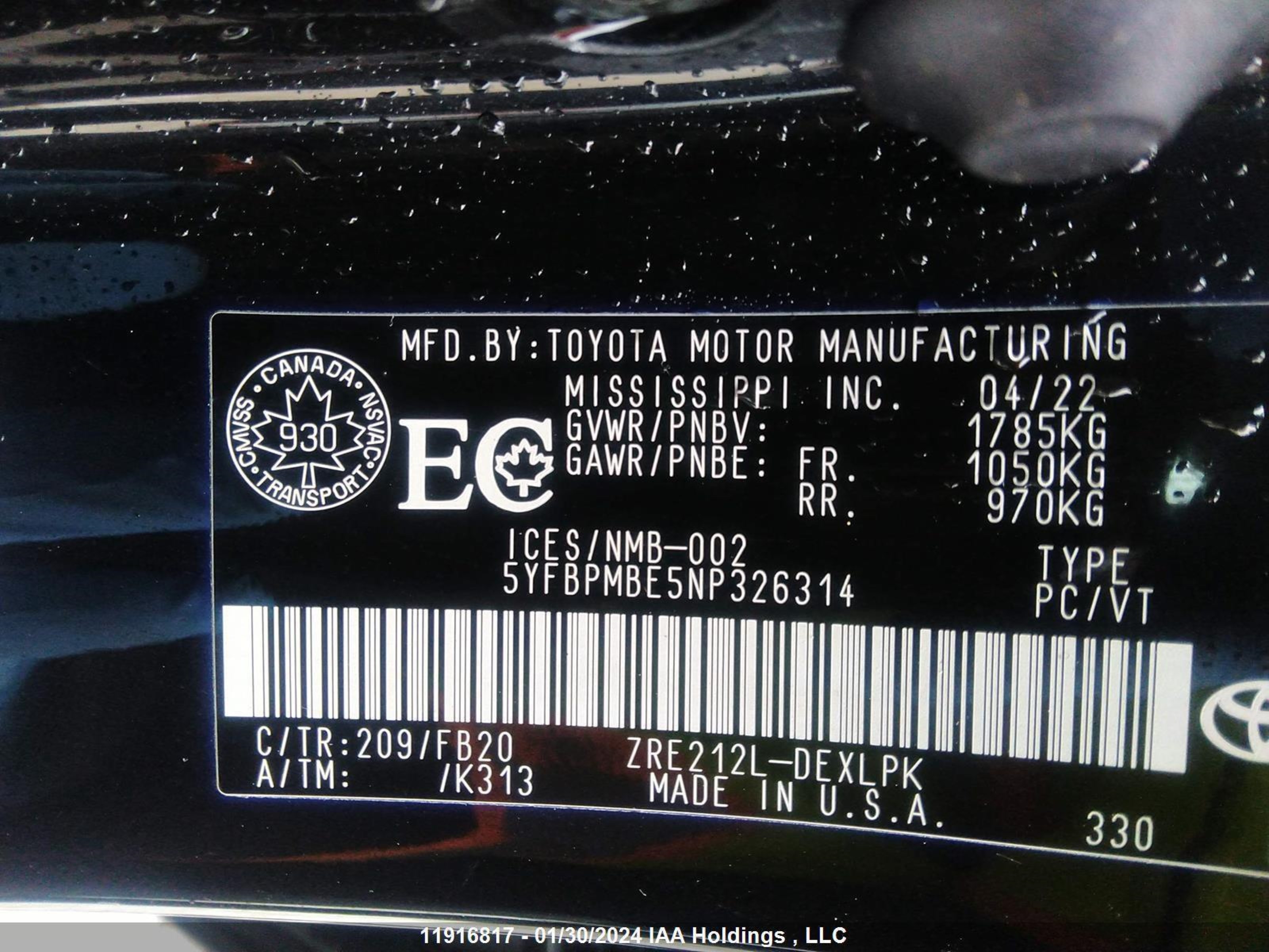 Photo 8 VIN: 5YFBPMBE5NP326314 - TOYOTA COROLLA 