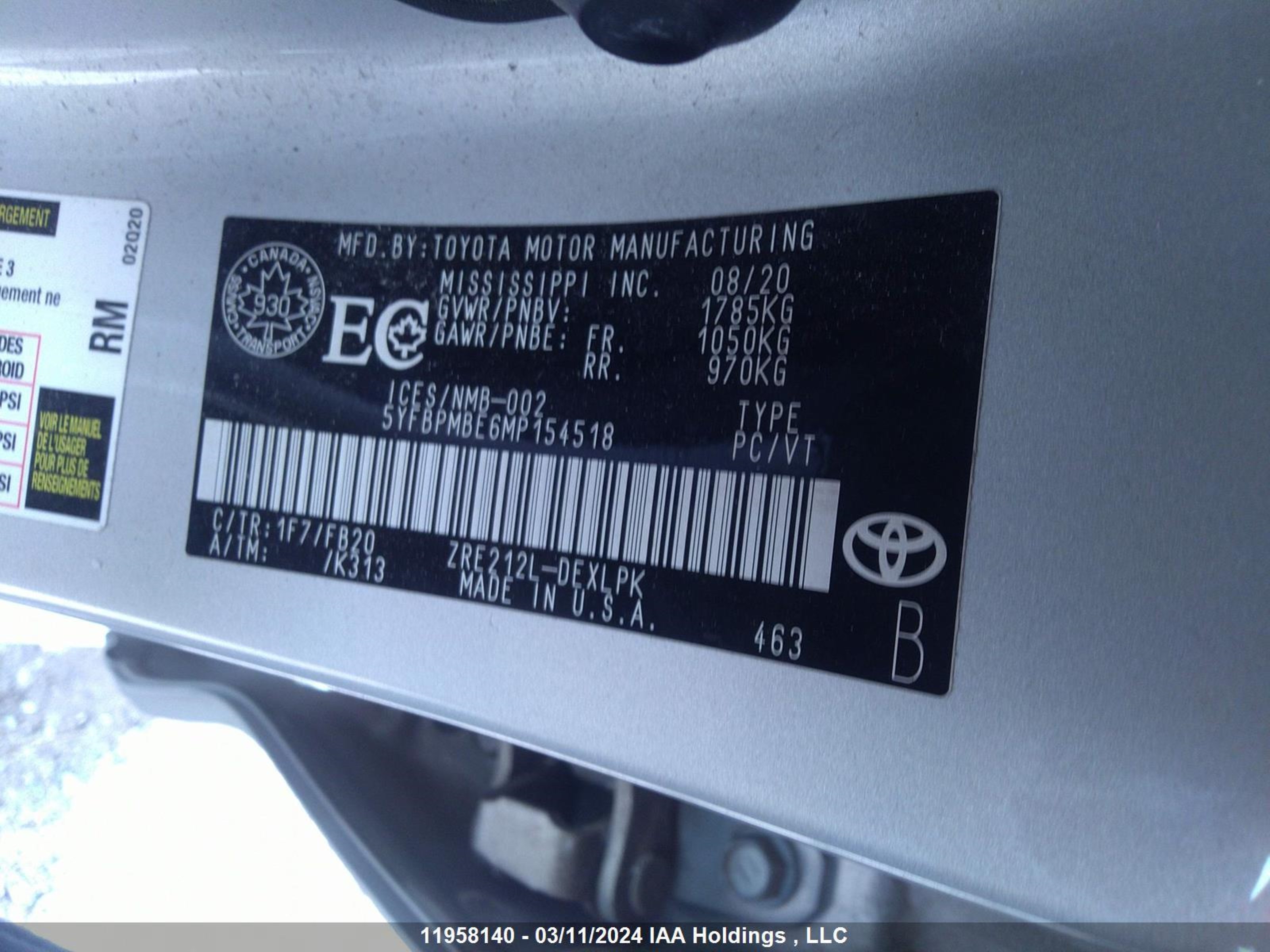 Photo 8 VIN: 5YFBPMBE6MP154518 - TOYOTA COROLLA 