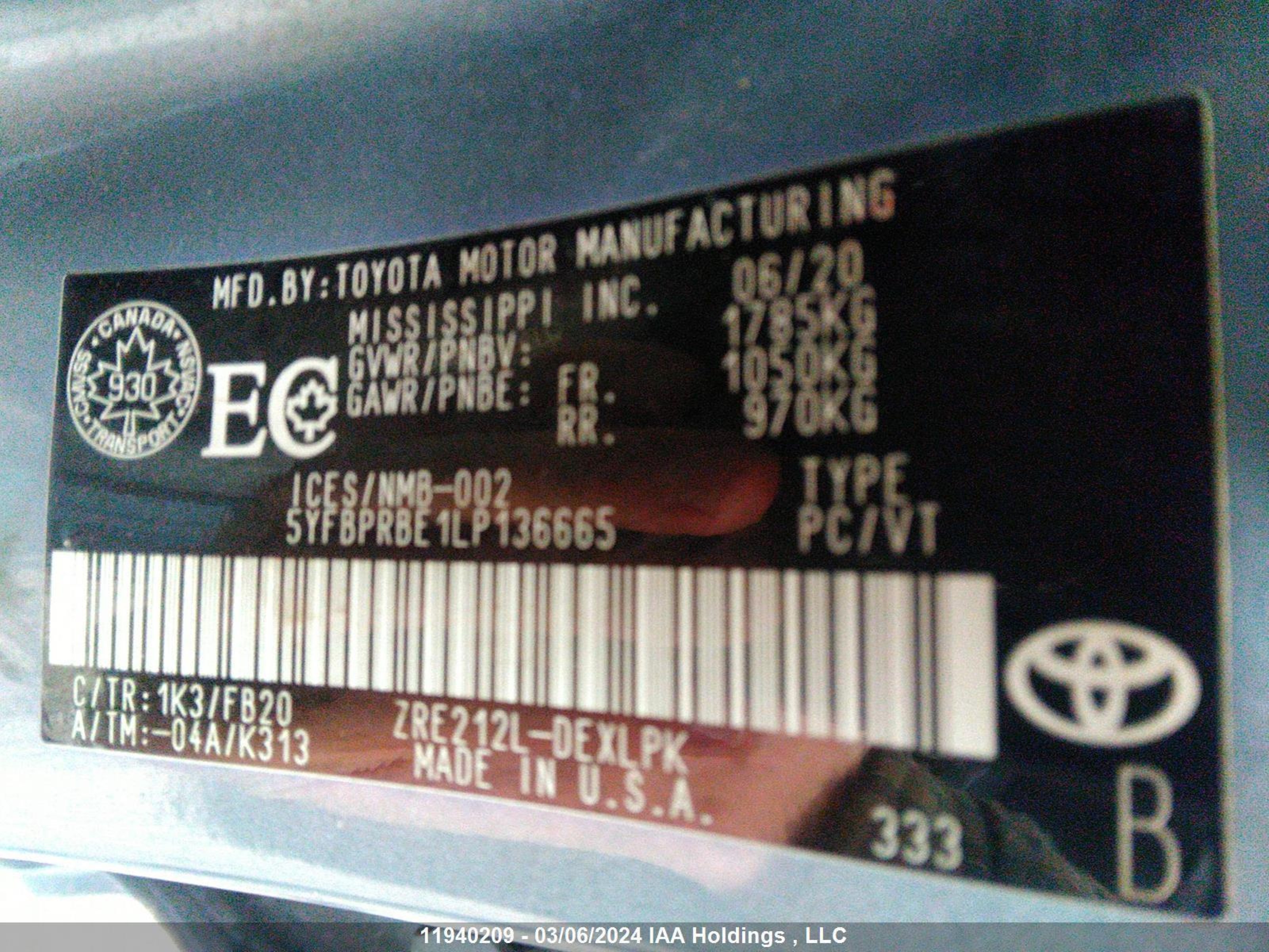 Photo 8 VIN: 5YFBPRBE1LP136665 - TOYOTA COROLLA 