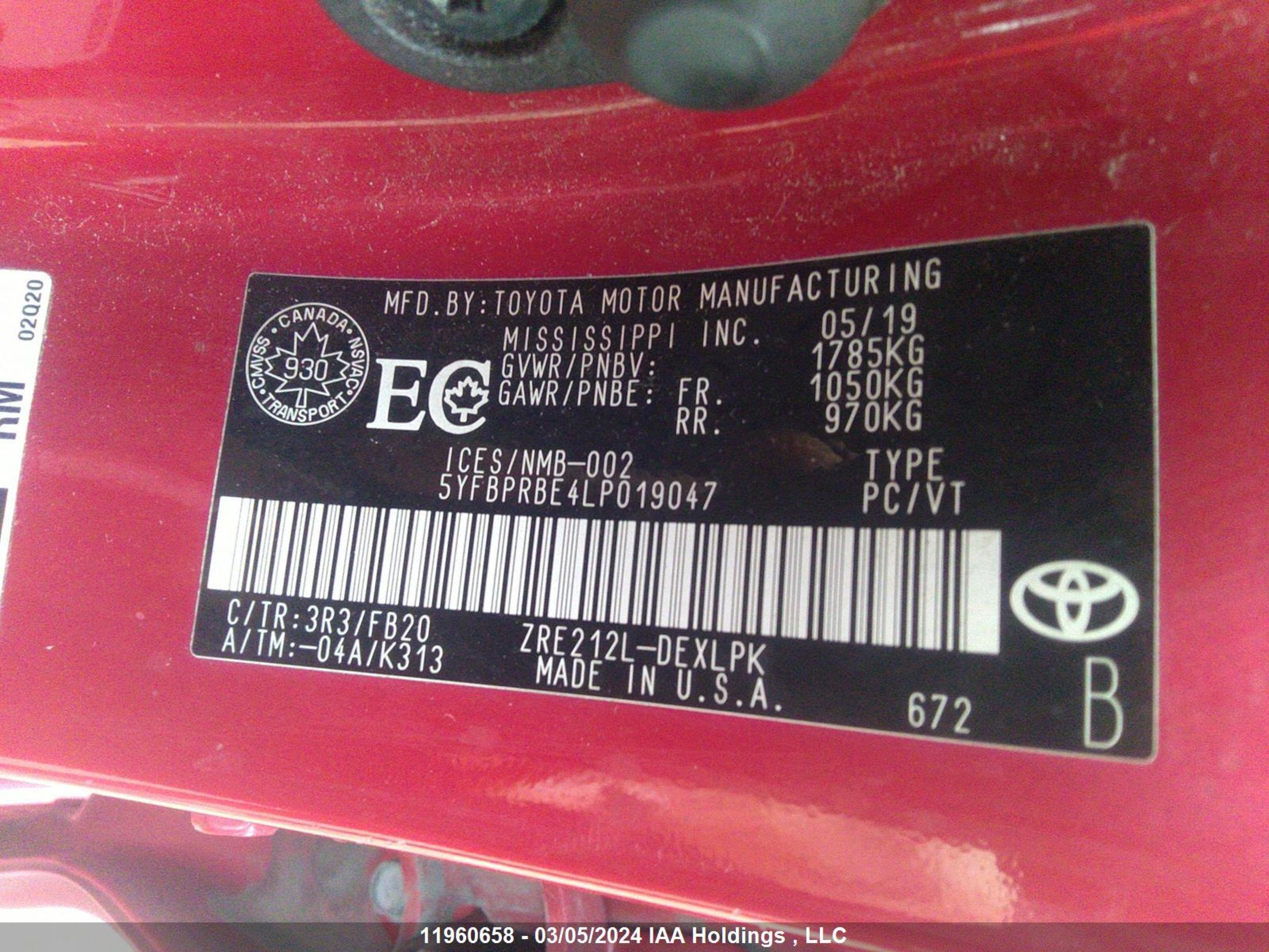 Photo 8 VIN: 5YFBPRBE4LP019047 - TOYOTA COROLLA 