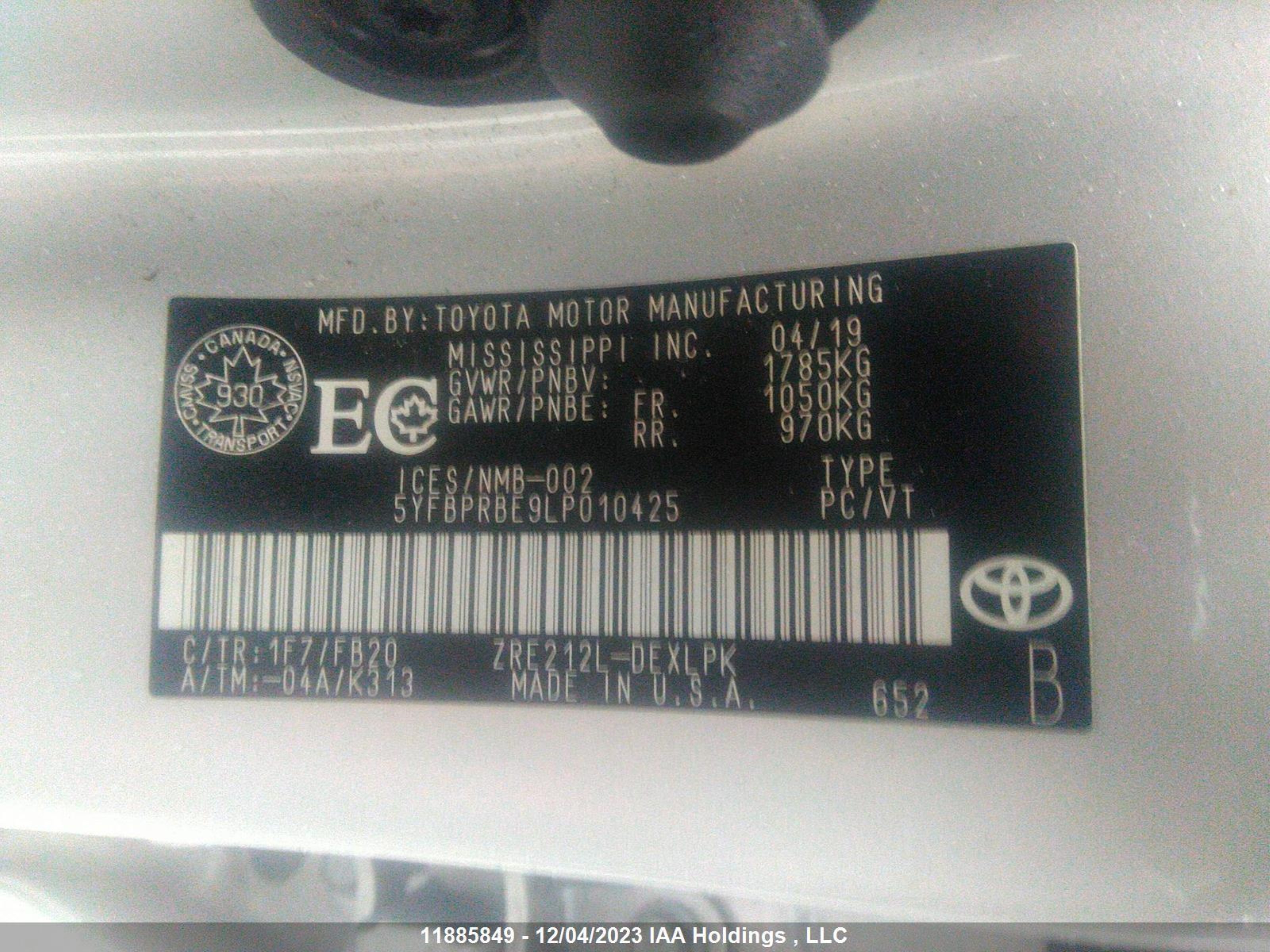 Photo 8 VIN: 5YFBPRBE9LP010425 - TOYOTA COROLLA 