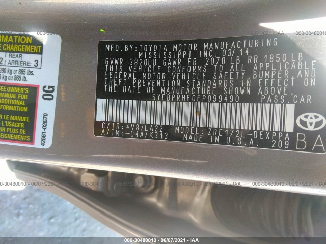 Photo 8 VIN: 5YFBPRHE0EP099490 - TOYOTA COROLLA 