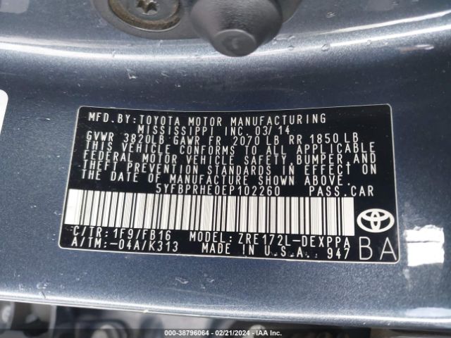 Photo 8 VIN: 5YFBPRHE0EP102260 - TOYOTA COROLLA 