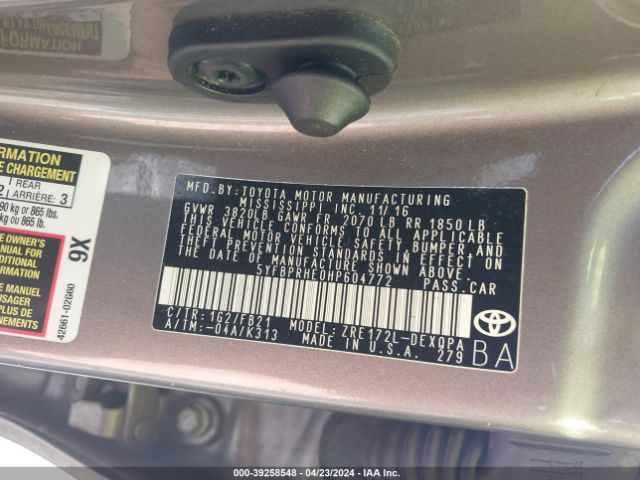 Photo 8 VIN: 5YFBPRHE0HP604772 - TOYOTA COROLLA 