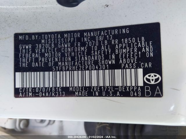 Photo 8 VIN: 5YFBPRHE2EP004301 - TOYOTA COROLLA 