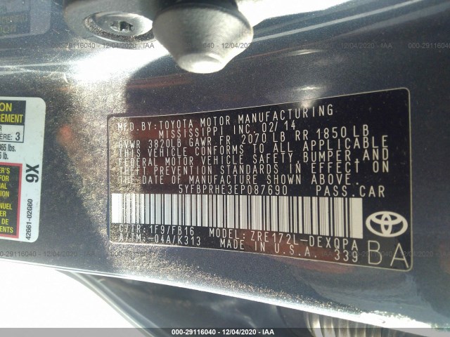 Photo 8 VIN: 5YFBPRHE3EP087690 - TOYOTA COROLLA 