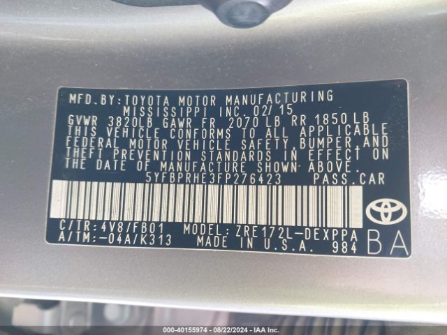 Photo 8 VIN: 5YFBPRHE3FP276423 - TOYOTA COROLLA 