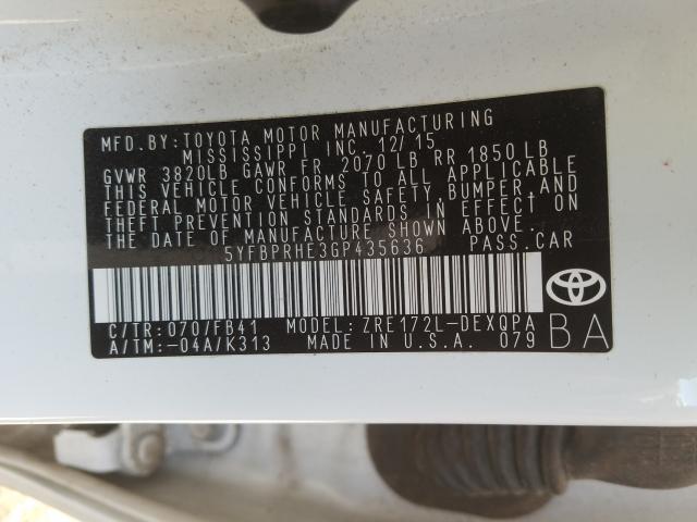 Photo 9 VIN: 5YFBPRHE3GP435636 - TOYOTA COROLLA EC 