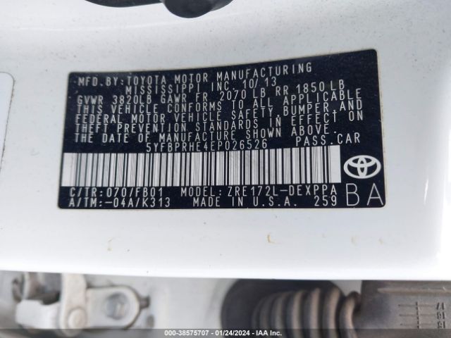 Photo 8 VIN: 5YFBPRHE4EP026526 - TOYOTA COROLLA 