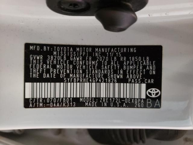 Photo 9 VIN: 5YFBPRHE4GP421826 - TOYOTA COROLLA EC 