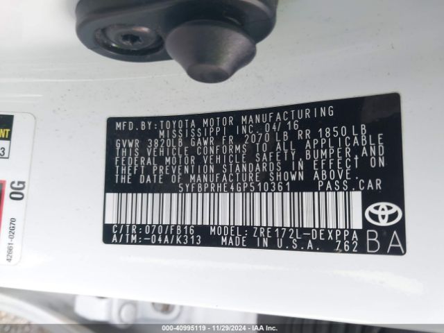 Photo 8 VIN: 5YFBPRHE4GP510361 - TOYOTA COROLLA 