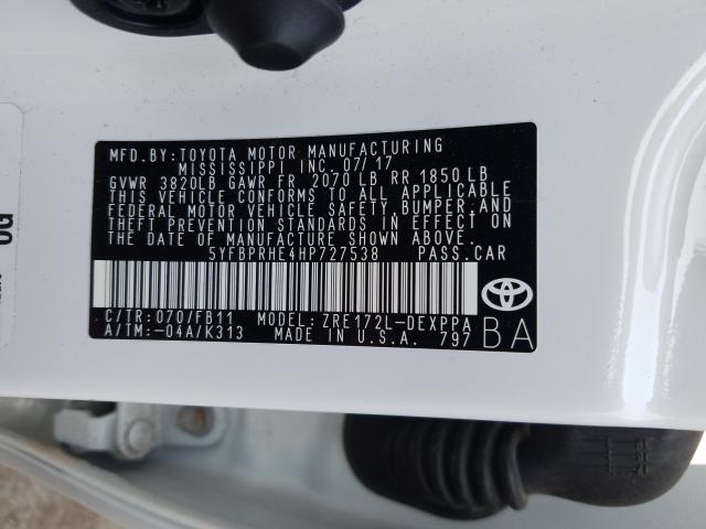 Photo 9 VIN: 5YFBPRHE4HP727538 - TOYOTA COROLLA LE 