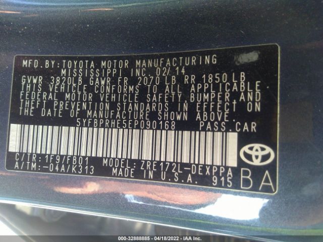 Photo 8 VIN: 5YFBPRHE5EP090168 - TOYOTA COROLLA 