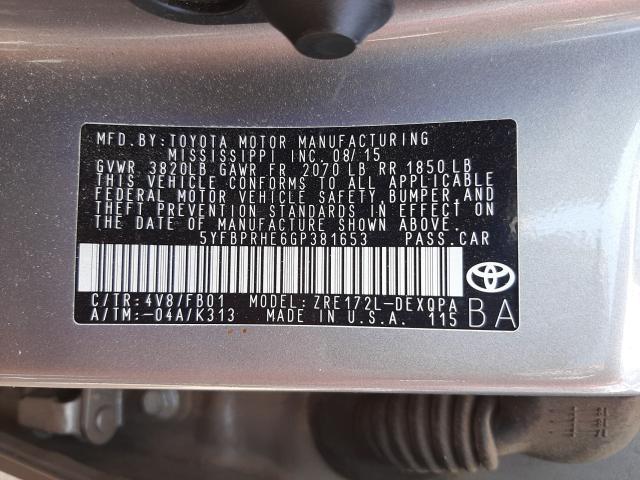 Photo 9 VIN: 5YFBPRHE6GP381653 - TOYOTA COROLLA EC 