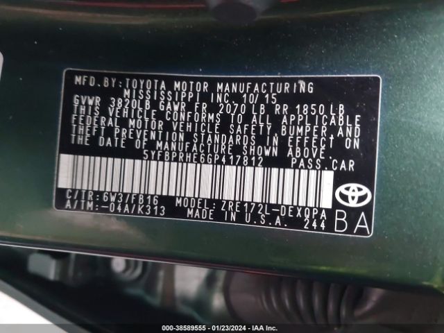 Photo 8 VIN: 5YFBPRHE6GP417812 - TOYOTA COROLLA 