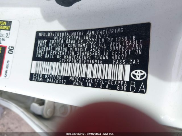 Photo 8 VIN: 5YFBPRHE8EP040946 - TOYOTA COROLLA 