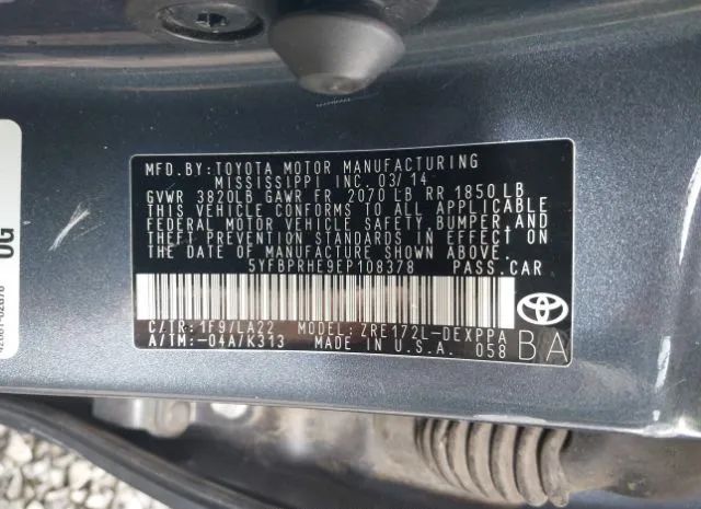 Photo 8 VIN: 5YFBPRHE9EP108378 - TOYOTA COROLLA 