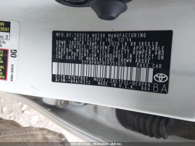 Photo 8 VIN: 5YFBPRHE9FP251073 - TOYOTA COROLLA 