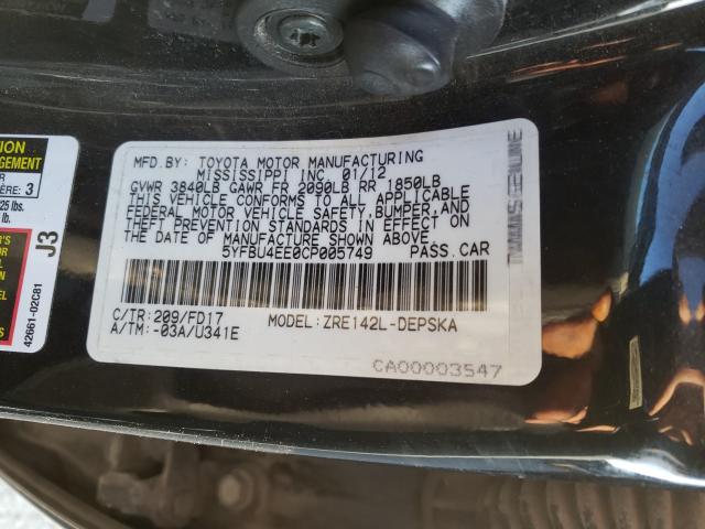 Photo 9 VIN: 5YFBU4EE0CP005749 - TOYOTA COROLLA BA 