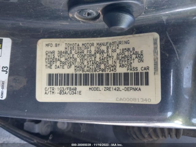 Photo 8 VIN: 5YFBU4EE0CP067345 - TOYOTA COROLLA 